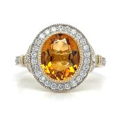 9ct Yellow Gold Earth Grown 2.52ct Oval Citrine and Diamond Halo Ring