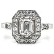 Ada - Platinum Laboratory Grown 0.99ct Emerald Cut Diamond Halo Ring
