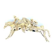 Vintage 9ct Yellow Gold Two Jockey’s Jumping Brooch image