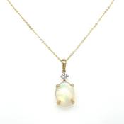 9ct Yellow Gold Earth Grown 0.05ct Diamond And Oval Opal Pendant image