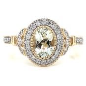 9ct Yellow Gold Earth Grow Green Amethyst And Diamond Halo Ring