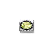 Composable FACETED STONES, steel with 925 sterling silver OVAL BEADED RICH SETTING GREEN
