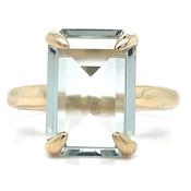 Vintage 9ct Yellow Gold Green Amethyst Emerald Cut Ring image