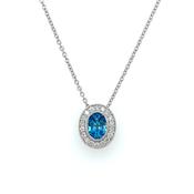 9ct White Gold 0.96ct- 1.125ct Blue Topaz &amp; Diamond Halo Pendant image