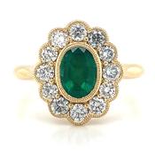 18ct Yellow Gold 0.62-0.76ct Oval Emerald and Diamond Ring