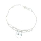 Sterling Silver Mixed Link Bracelet with Silver Disc image