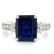 14ct White Gold Laboratory Grown 4.75ct Sapphire &amp; 0.25ct Diamond Ring