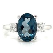 9ct White Gold Earth Grown Oval London Blue Topaz and Diamond Ring