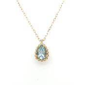 9ct Yellow Gold Pear Cut Blue Topaz Necklace with Dotted Edge image