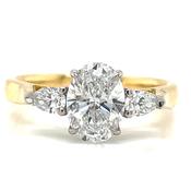 Daniela - 18ct Yellow Gold 1.25ct Laboratory Grown Oval Three Stone Engagement Ring with Side Pear Diamonds