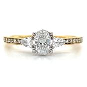 Cara - 18ct Yellow Gold Earth Grown Oval &amp; Two Side Pear with Pave Set Shoulder Diamond Engagement Ring image