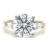 Nora - 18ct Yellow Gold 3.05ct Laboratory Grown Round Brilliant Diamond Ring With Two Side Baguette Cut Diamonds image