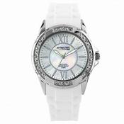Q&amp;Q Ladies Silver Cz Watch With White Silicone Strap image