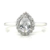 9ct White Gold Cz Pear Halo Ring