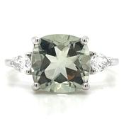 9ct White Gold Earth Grown Green Amethyst And Laboratory Grown Diamond Ring image