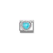 Composable CL FACETED STONES, steel with 925 sterling silver HEART with DOTS RICH SETTING TURQUOISE