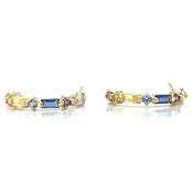 9ct Yellow Gold Multi Coloured Round And Emerald Cut Hoop Earrings