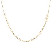 9ct Yellow Gold Paperclip &amp; Pearl Trio Necklace