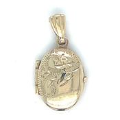 Vintage 9ct Yellow Gold Petite Half Engraved Oval Locket Pendant image