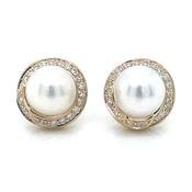 9ct Yellow Gold Pearl And 0.21ct Diamond Stud Earrings image