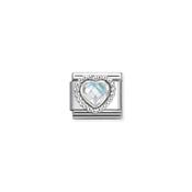 Composable CL FACETED STONES, steel with 925 sterling silver HEART with DOTS RICH SETTING Clear Cz