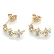 9ct Yellow Gold Floral Cz Half Hoop Earrings image