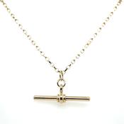 Vintage 9ct Yellow Gold 24” Round Belcher Chain And Straight T-Bar Necklace image