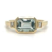 9ct Yellow Gold Earth Grown Horizontal Emerald Cut Green Amethyst And Diamond Ring image