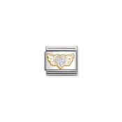 CHARM, COMPOSABLE LINK, HEART WITH WINGS, SILVER GLITTER image