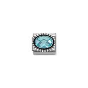 Composable FACETED STONES, steel with 925 sterling silver OVAL BEADED RICH SETTING LIGHT BLUE
