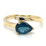 9ct Yellow Gold Earth Grown Pear Cut London Blue Topaz Ring