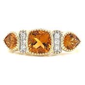 9ct Yellow Gold Earth Grown 1.32ct Cushion &amp; Pear Cut Citrine Ring