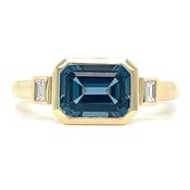 9ct Yellow Gold Earth Grown Horizontal Emerald Cut Blue Topaz And Diamond Ring image