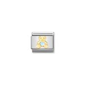CHARM, COMPOSABLE LINK, LIGHT BLUE BEAR IN, GOLD