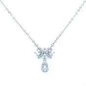 Sterling Silver Bow Necklace With Drop Cz image