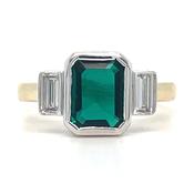 9ct Yellow Gold Laboratory Grown 1.77ct Emerald Cut Emerald And 0.21ct Side Baguette Diamond Ring image