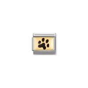COMPOSABLE CLASSIC PAW PRINT PLATE CHARM - STAINLESS STEEL &amp; YELLOW GOLD WITH ENAMEL image