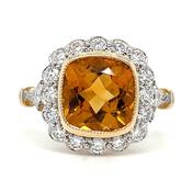 9ct Yellow Gold Earth Grown 2.05ct Citrine And 0.45ct Diamond Halo Ring With Milgrain Setting image