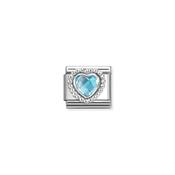 Composable CL FACETED STONES, steel with 925 sterling silver HEART with DOTS RICH SETTING Light Blue