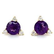 9ct Yellow Gold Earth Grown 0.40ct Purple Amethyst And 0.042ct Diamond Stud Earrings image