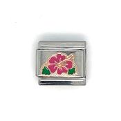 Composable classic SYMBOLS steel, Enamel and 9ct Rose Fuchsia Ibiscus
