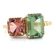 18ct Yellow Gold Earth Grown 2.60ct Green &amp; Pink Tourmaline Duo Ring image