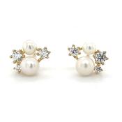 9ct Yellow Gold Multi Cz &amp; Pearl Stud Earrings image