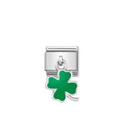 COMPOSABLE CLASSIC CHARMS steel, 925 sterling silver and enamel GREEN FOUR LEAF CLOVER