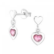 Childrens Sterling Silver Pink Heart Drop Earrings