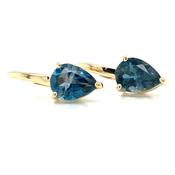9ct Yellow Gold Earth Grown Pear Cut London Blue Topaz Drop Earrings image