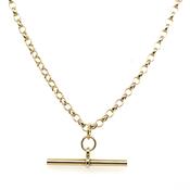 Vintage 9ct Yellow Gold 24.5” Round Belcher Chain And Straight T-Bar Necklace image