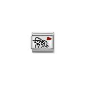 Composable CL OXIDIZED PLATES in steel, enamel and 925 sterling silver Couple with heart