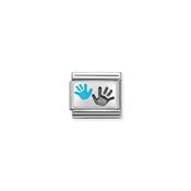 Composable CL OXIDIZED PLATES in steel, enamel and 925 sterling silver Hands Son and Parent