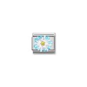 Composable CL SIMBOLS stainless steel, enamel, Cub. Zirc and 925 sterling silver LIGHT BLUE flower